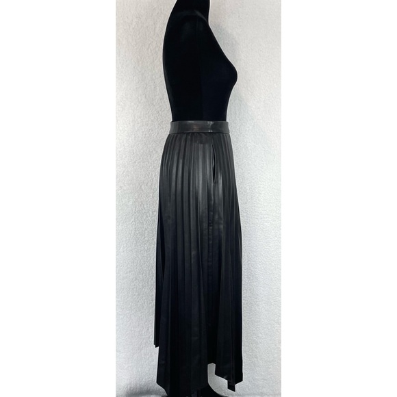 JONATHAN SIMKHAI • Black Vegan Leather Jayla Pleated Asymmetrical Midi Skirt, 2 - Picture 9 of 16
